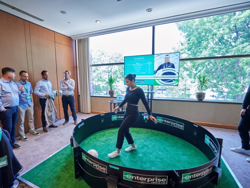 Icon Fast Feet 6 Young woman plays exergame ICON Fast Feet football fitness gaming ring supplied by isl