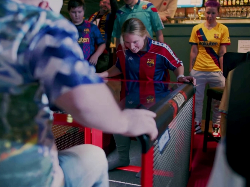 Subsoccer® 10 El Clasico match between male and female on Subsoccer® table football game at corporate hire event