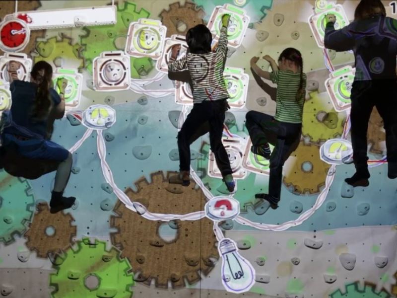 ValoClimb 5 Young climbers have fun on Valo Motion ValoClimb interactive climbing wall with Short Circuit game